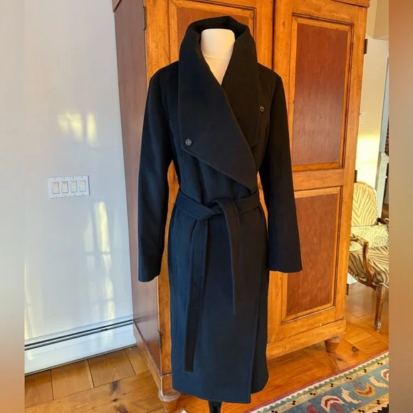 Cole Haan Women's Black Signature Draped Front Wrap Coat Size 8 - Picture 7 of 15